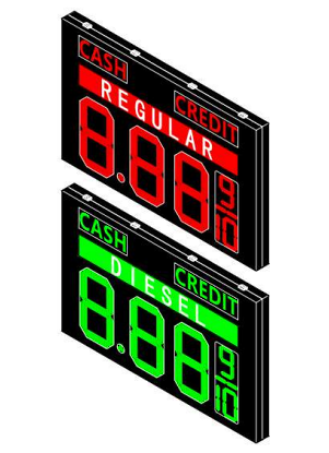 24 Inch LED Gas Price Sign - Red with 3 Large Digits & Fraction Digits - 5 Year Warranty