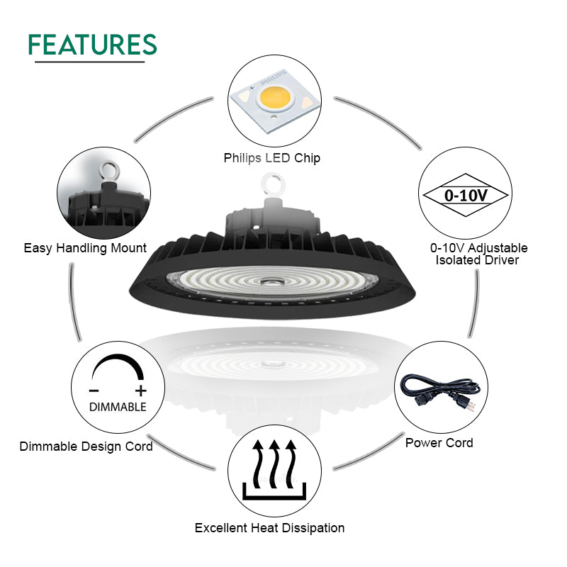 100W Dimmable Tunable LED UFO High Bay Light for Warehouses - 4000K-5700K CCT Changeable