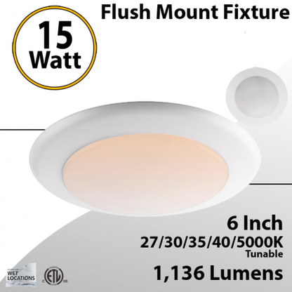 5-6" inch, Selectable 5 CCT, LED Flush Mount, 15W, 1200 LM, 120V, ETL, Energy Star Listed, For Homes, Offices, Kitchens, Hallways, Basement - Slim Recessed Lighting - Eco LED Lightings 