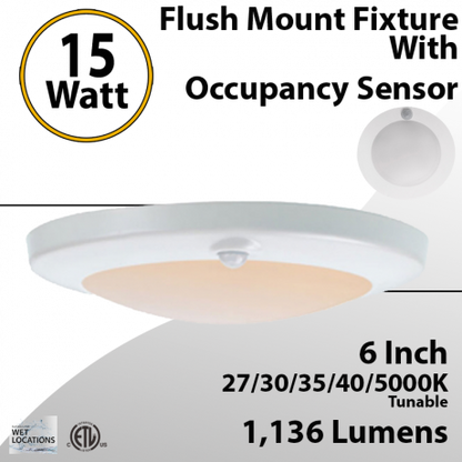 5-6 Inch Recessed LED Motion Sensor Flush Mount Ceiling Light with 15W, 1100 Lumens, Adjustable CCT, and Easy Installation - Eco LED Lightings 