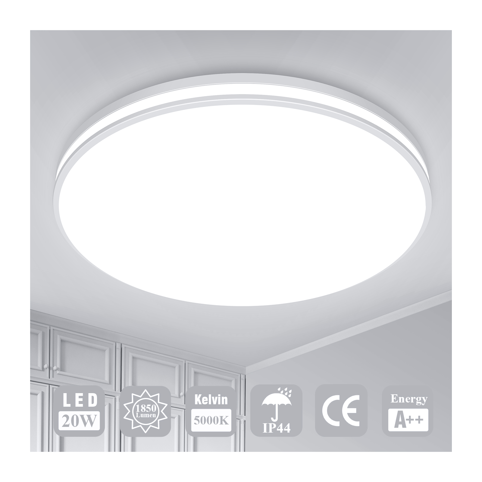 Eco LED Flush Mount Ceiling Light - 10.2 inches- Square, 20W, 1850LM, IP44 Waterproof, 5000K Daylight White - Ideal for Home and Office Lighting - Eco LED Lightings 