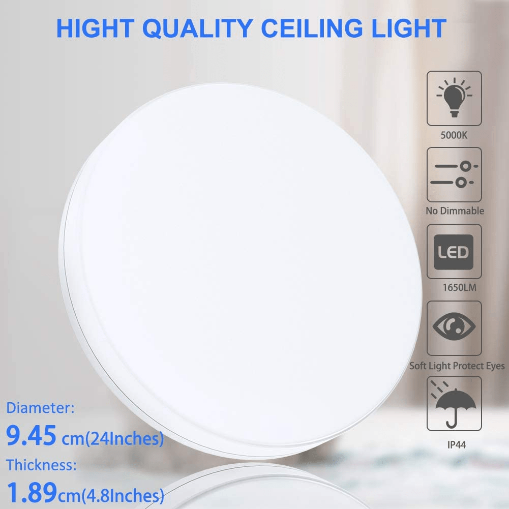 Modern 9.5 Inch Round LED Flush Mount Ceiling Light - 18W, 1650 Lumens, 5000K, IP44 Waterproof, Compact & Versatile for Any Room - Eco LED Lightings 